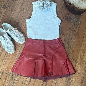 Red Faux Leather Skort